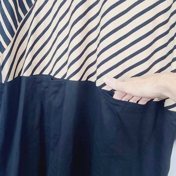 Masai‎ Copenhagen Nenala Dress 2XL Black Beige Stripe Colorblock  Knit Shift - Picture 3 of 12
